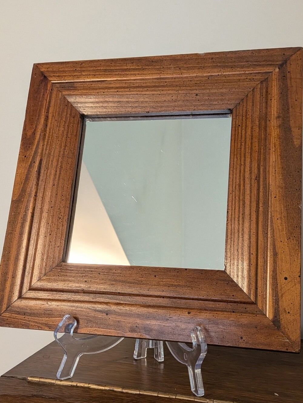 Square Wood Wall Mirror Dark Wood Tone Gallery Decor 12" Vintage